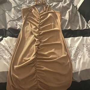 Mini Tan ruched dress